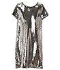 Color:Silver - Image 1 - Big Girls 7-16 Short Sleeve Sequin Dress