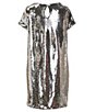 Color:Silver - Image 2 - Big Girls 7-16 Short Sleeve Sequin Dress