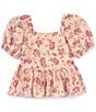 Color:Tan/Pink - Image 1 - Big Girls 7-16 Short Sleeve Woven Babydoll Floral Top