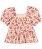 Color:Tan/Pink - Image 2 - Big Girls 7-16 Short Sleeve Woven Babydoll Floral Top