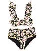Color:Black - Image 1 - Big Girls 7-16 Sleeveless Flounce Bralette Floral Two-Piece Swimsuit