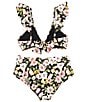 Color:Black - Image 2 - Big Girls 7-16 Sleeveless Flounce Bralette Floral Two-Piece Swimsuit