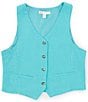 Color:Aqua - Image 1 - Big Girls 7-16 Sleeveless Linen Vest