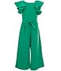 GB Big Girls Tie Front Tiered Ruffle Sleeve Jumpsuit, Color:Emerald Green - Image 1