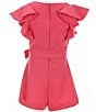 Color:Hot Pink - Image 2 - Big Girls 7-16 Tiered Ruffle Sleeve Tie Front Romper