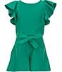 GB Big Girls 7-16 Solid Tiered Ruffle Sleeve Tie Front Romper, Color:Emerald Green - Image 1