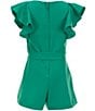 GB Big Girls 7-16 Solid Tiered Ruffle Sleeve Tie Front Romper, Color:Emerald Green - Image 2