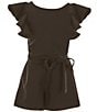 Color:Black - Image 1 - Big Girls 7-16 Tiered Ruffle Sleeve Tie Front Romper