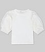 Color:White - Image 1 - Big Girl's 7-16 Woven Eyelet Puff Short Sleeve Top