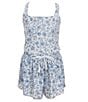 GB Big Girls Active Seashells In Bloom Print Square Neck Sleeveless Flippy Romper - Image 1