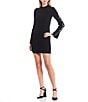 Color:Black - Image 1 - Bow Long Sleeve Mock Neck Sweater Dress