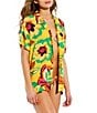 Color:Yellow - Image 3 - Bright Bloom Button Up Shirt Swimsuit Cover Up