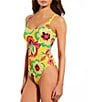 Color:Yellow - Image 1 - Bright Bloom Scrunchie Textured Classic Tank One Piece Swimsuit