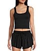 GB Chevron Ribbed Knit Cropped Tank Top, Color:Black - Image 1