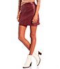 Color:Burgundy - Image 1 - Coated Denim High Rise Mini Skirt