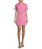 Color:Pink - Image 1 - Collared Short Sleeve Suiting Mini Dress