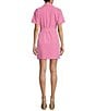 Color:Pink - Image 2 - Collared Short Sleeve Suiting Mini Dress