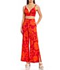 Color:Ruby Orange - Image 3 - Coordinating Floral Print Woven Smocked Bra Top