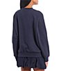 Color:Navy - Image 2 - Crew Neck Bonjour Patch Lettering Fleece Sweatshirt