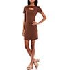 Color:Brown - Image 1 - Cut Out Short Sleeve Ribbed Knit Dress