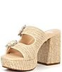 Color:Natural - Image 4 - Deja-Vu Raffia Rhinestone Buckle Platform Sandals