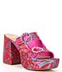 Color:Red Zinnia - Image 1 - Deja-Vu Satin Jacquard Paisley Platform Sandals