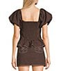 GB Denim Western Coordinating Peplum Top, Color:Brown - Image 2