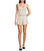 GB Dotted Linen Blend Square Neck Sleeveless Button Front Coordinating Tank - Image 3