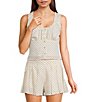 GB Dotted Linen Blend Square Neck Sleeveless Button Front Coordinating Tank - Image 1