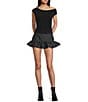GB Drop Waist Ruffle Hem Mini Skirt, Color:Black - Image 3