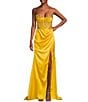 Color:Marigold - Image 1 - Floral Beaded Corset Long Dress