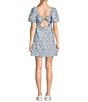 GB Floral Print Puff Sleeve Empire Waist Dress, Color:White Blue - Image 2