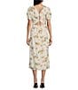Color:Ivory Combo - Image 2 - Floral Print Short Sleeve Side Slit Midi Dress