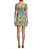 Color:Aqua Multi - Image 2 - Floral Printed Chiffon Mini Dress