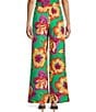 GB Coordinating Floral High Waist Linen Blend Wide Leg Pants, Color:Green Combo - Image 2