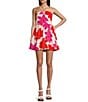 GB Floral Printed Linen Blend Halter Mini Dress, Color:Pink Multi - Image 1