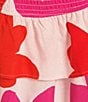 GB Floral Printed Linen Blend Smocked Coordinating Tiered Skirt, Color:Pink Multi - Image 4