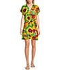 Color:Gold Floral - Image 1 - Floral Printed Tab Sleeve Wrap Dress