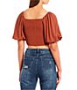 Color:Rust - Image 2 - Front Cinch Puff Sleeve Cropped Top