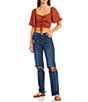 Color:Rust - Image 3 - Front Cinch Puff Sleeve Cropped Top