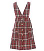 Color:Red/Multi - Image 1 - Girls Big Girls 7-16 Plaid Pinafore Button-Front Dress