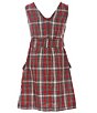 Color:Red/Multi - Image 2 - Girls Big Girls 7-16 Plaid Pinafore Button-Front Dress