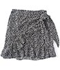 Color:Black/White - Image 1 - Girls Big Girls 7-16 Printed Side-Tie Faux-Wrap Skirt