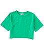 Color:Kelly Green - Image 1 - Big Girls 7-16 Raw Edge Cropped Boxy Knit Tee