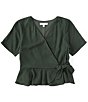 Color:Forest - Image 1 - Girls Big Girls 7-16 Short Sleeve Woven Wrap Front Blouse