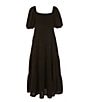 Color:Black - Image 2 - Big Girls 7-16 Puff-Sleeve Smocked Tiered Maxi Dress