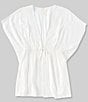 Color:White - Image 1 - Girls Big Girls 7-16 Woven Tie-Front Poncho Swimsuit Cover Up