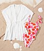 GB Girls Big Girls Woven Tie-Front Poncho Swimsuit Cover Up, Color:White - Image 2