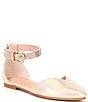 Color:Light Pink - Image 1 - Girls' Brielle-Girl Shimmer Fabric Ankle Strap Pointed Toe Flats (Youth)