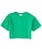 Color:Green - Image 1 - Little Girls 2-6x Raw Edge Cropped Boxy Knit Tee
